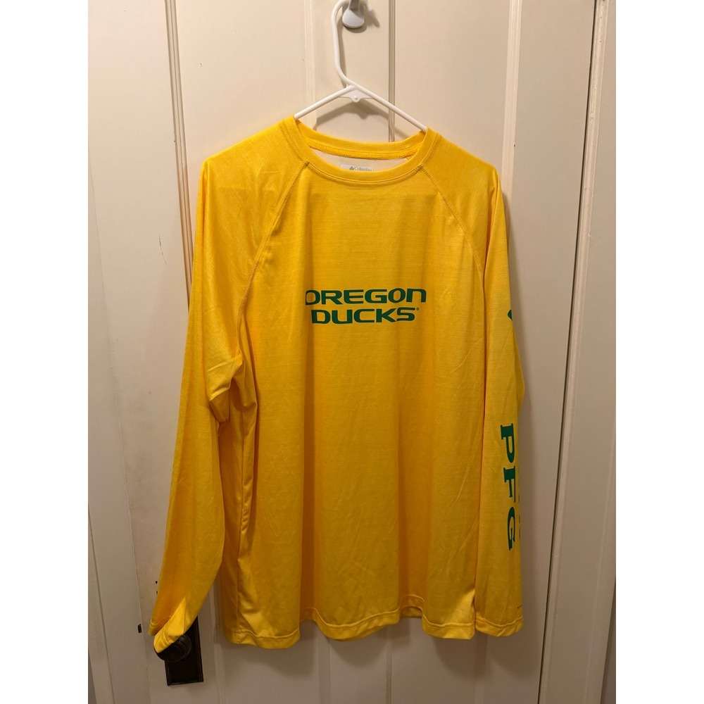 Columbia PFG Oregon Ducks Terminal Tackle Sun Shirt Mens Large Yellow L/S